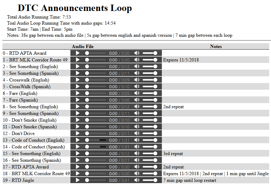 Announcement scheduling interface